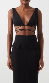 Robe longue bandage sans manches à col en V profond